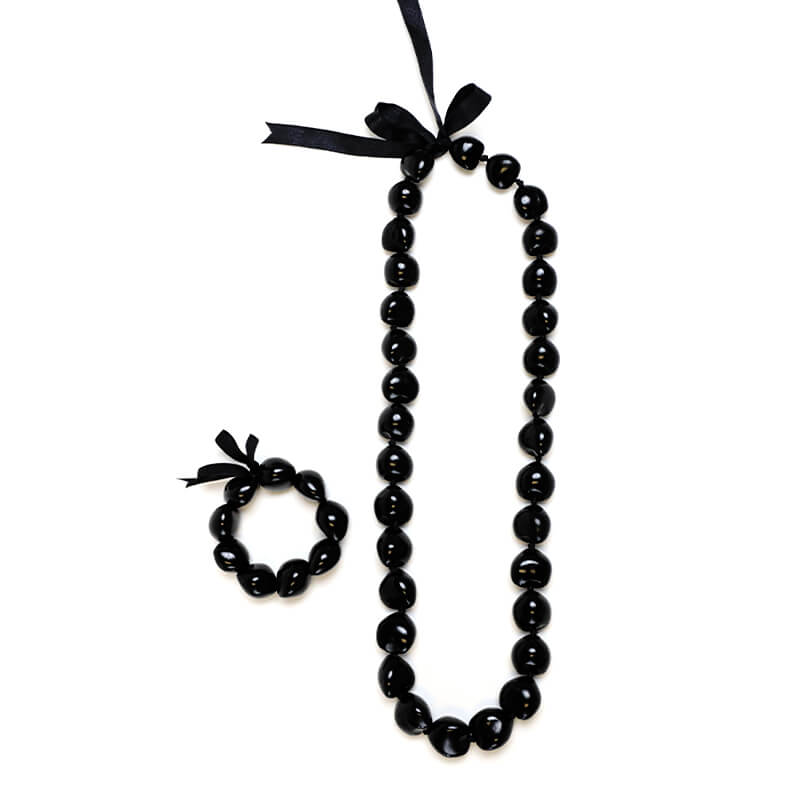 Black and White Kukui Nut Lei Necklace and Bracelet Set – BlueRica